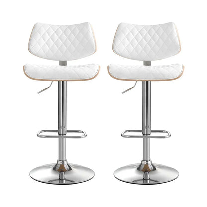 Artiss 2x Bar Stools Kitchen Dining Chairs Gas Lift Stool Wooden Leather White - Mekamart Australia
