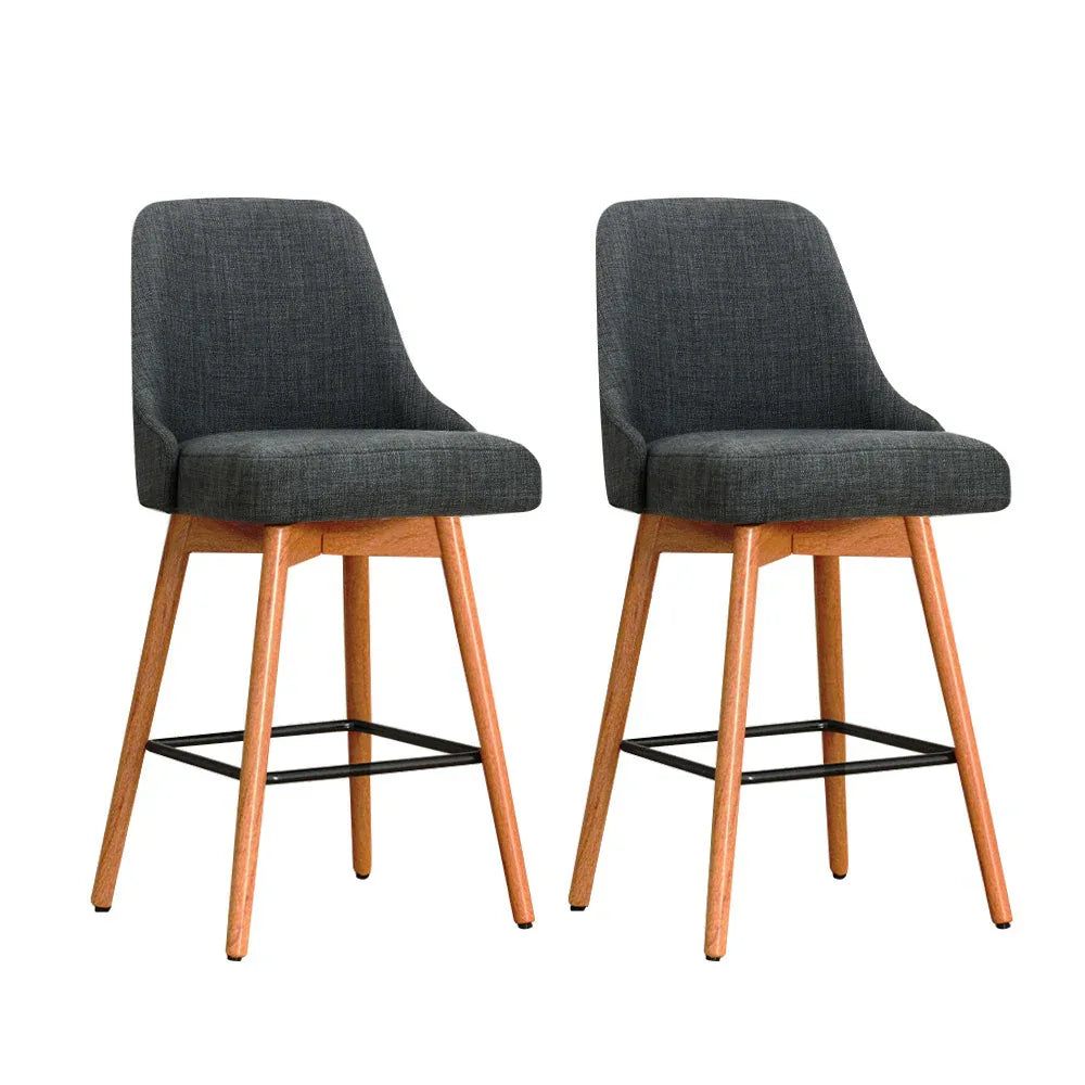 Artiss 2x Bar Stools Swivel Seat Wooden Charcoal - Mekamart Australia
