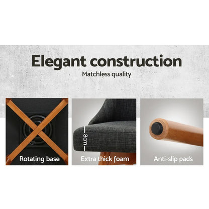 Artiss 2x Bar Stools Swivel Seat Wooden Charcoal - Mekamart Australia