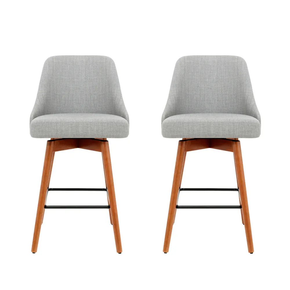 Artiss 2x Bar Stools Swivel Seat Wooden Grey - Mekamart Australia