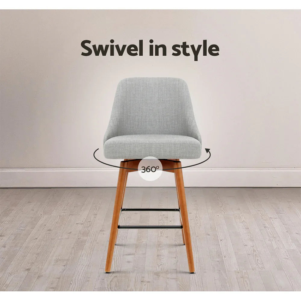 Artiss 2x Bar Stools Swivel Seat Wooden Grey - Mekamart Australia