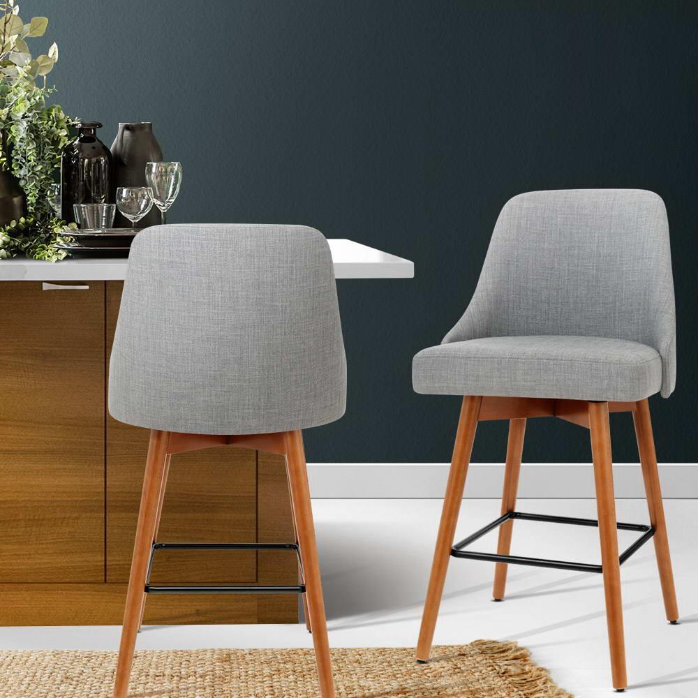 Artiss 2x Bar Stools Swivel Seat Wooden Grey - Mekamart Australia