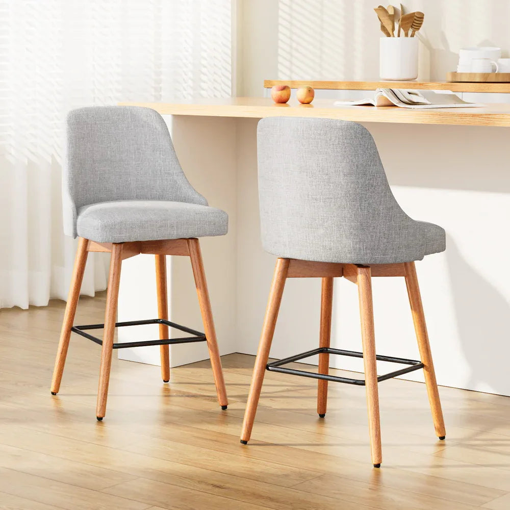 Artiss 2x Bar Stools Swivel Seat Wooden Grey - Mekamart Australia