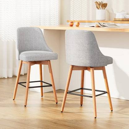 Artiss 2x Bar Stools Swivel Seat Wooden Grey - Mekamart Australia