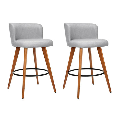 Artiss 2x Bar Stools Linen Padded Wooden Grey - Mekamart Australia