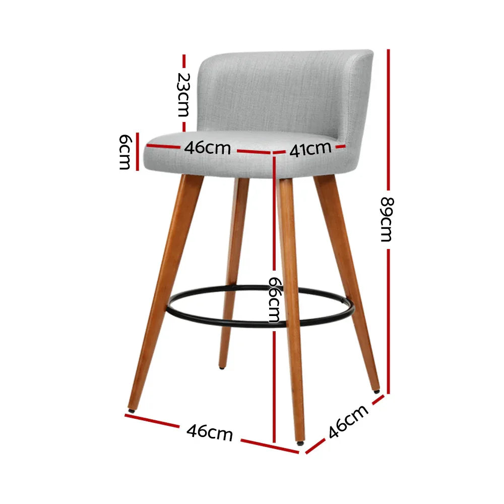 Artiss 2x Bar Stools Linen Padded Wooden Grey - Mekamart Australia