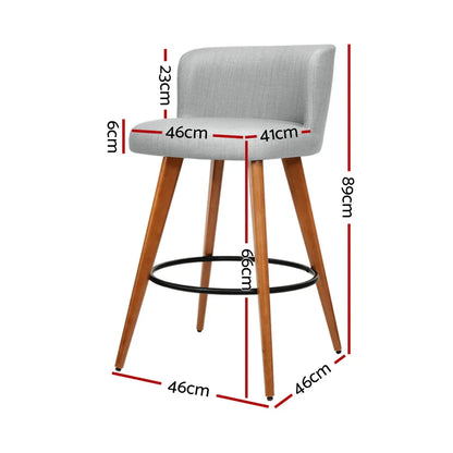 Artiss 2x Bar Stools Linen Padded Wooden Grey - Mekamart Australia