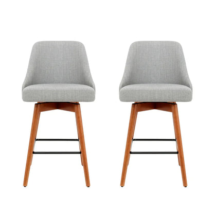 Artiss 2x Bar Stools Linen Padded Wooden Grey - Mekamart Australia