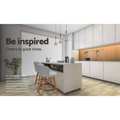 Artiss 2x Bar Stools Linen Padded Wooden Grey - Mekamart Australia