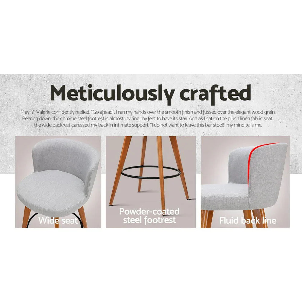 Artiss 2x Bar Stools Linen Padded Wooden Grey - Mekamart Australia