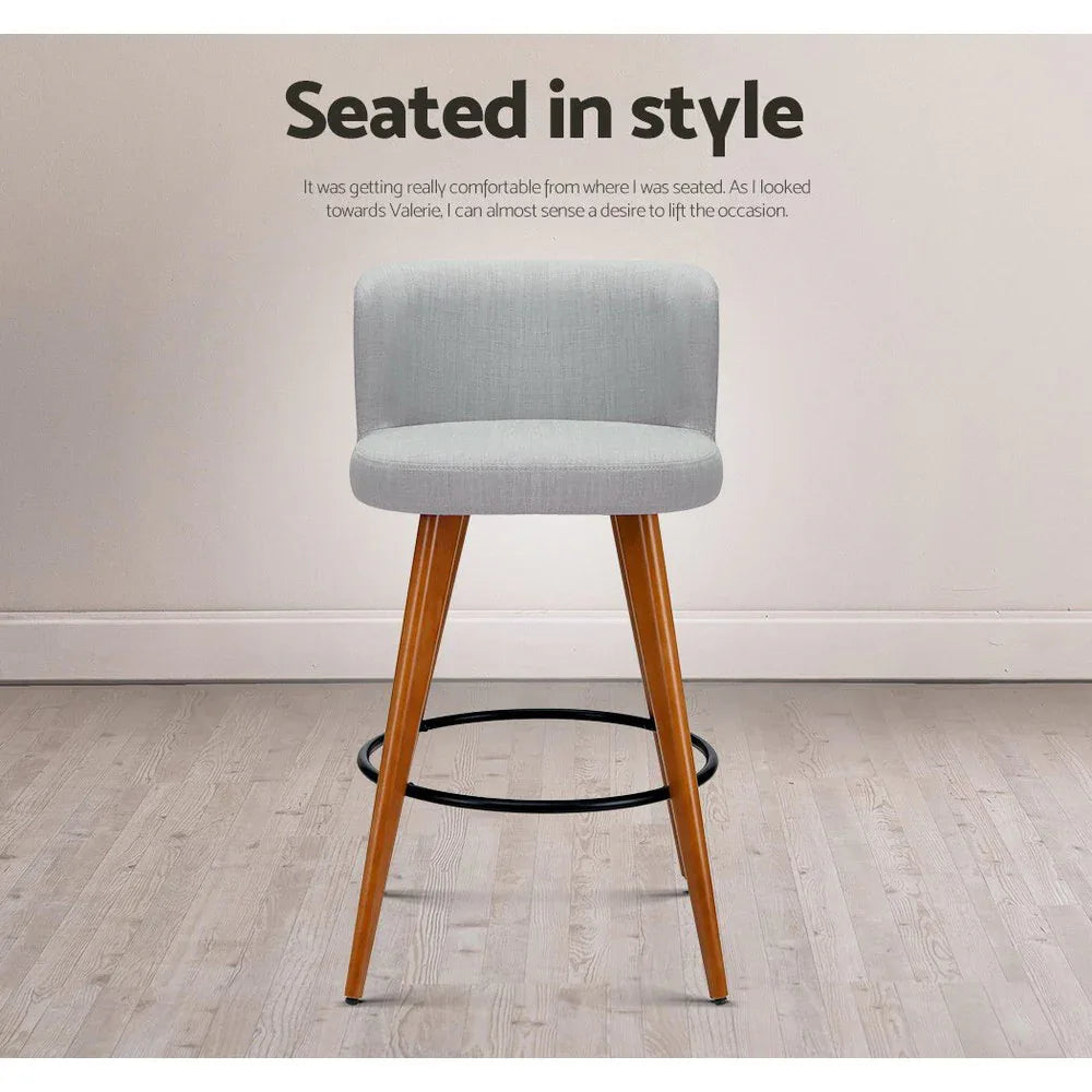 Artiss 2x Bar Stools Linen Padded Wooden Grey - Mekamart Australia