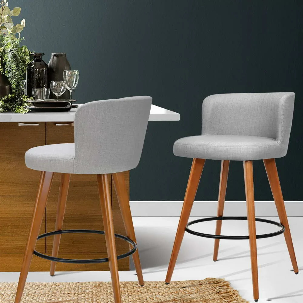 Artiss 2x Bar Stools Linen Padded Wooden Grey - Mekamart Australia