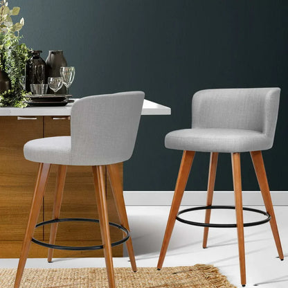 Artiss 2x Bar Stools Linen Padded Wooden Grey - Mekamart Australia