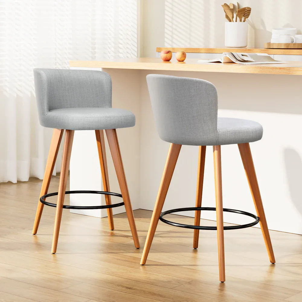 Artiss 2x Bar Stools Linen Padded Wooden Grey - Mekamart Australia