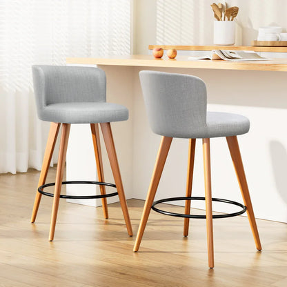 Artiss 2x Bar Stools Linen Padded Wooden Grey - Mekamart Australia