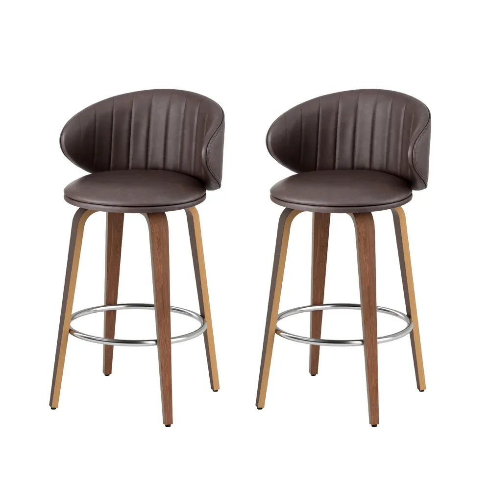 2x Artiss Bar Stools Dining Chairs Contoured Leather Wood Stool - Mekamart Australia