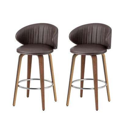 2x Artiss Bar Stools Dining Chairs Contoured Leather Wood Stool - Mekamart Australia