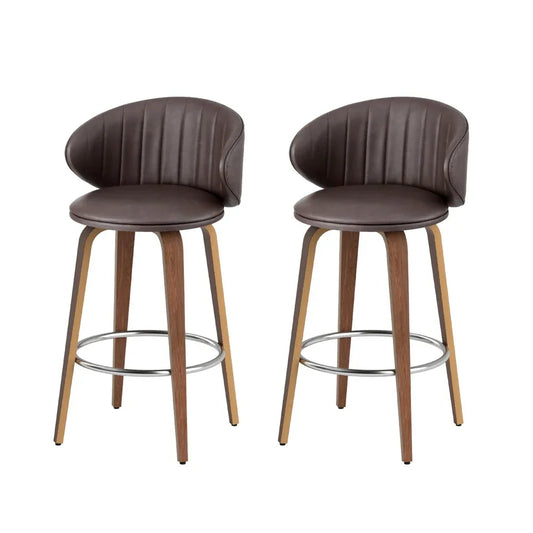 2x Artiss Bar Stools Dining Chairs Contoured Leather Wood Stool - Mekamart Australia