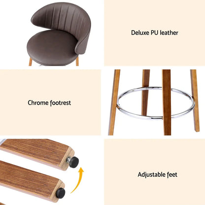 2x Artiss Bar Stools Dining Chairs Contoured Leather Wood Stool - Mekamart Australia