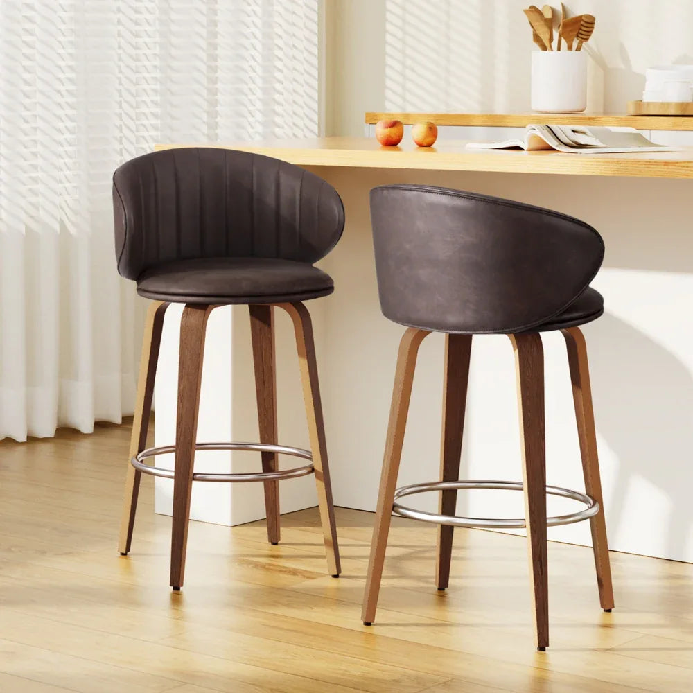 2x Artiss Bar Stools Dining Chairs Contoured Leather Wood Stool - Mekamart Australia