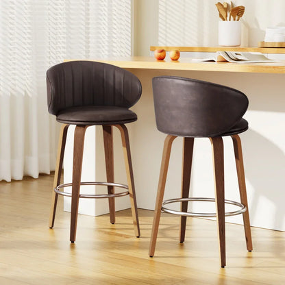 2x Artiss Bar Stools Dining Chairs Contoured Leather Wood Stool - Mekamart Australia