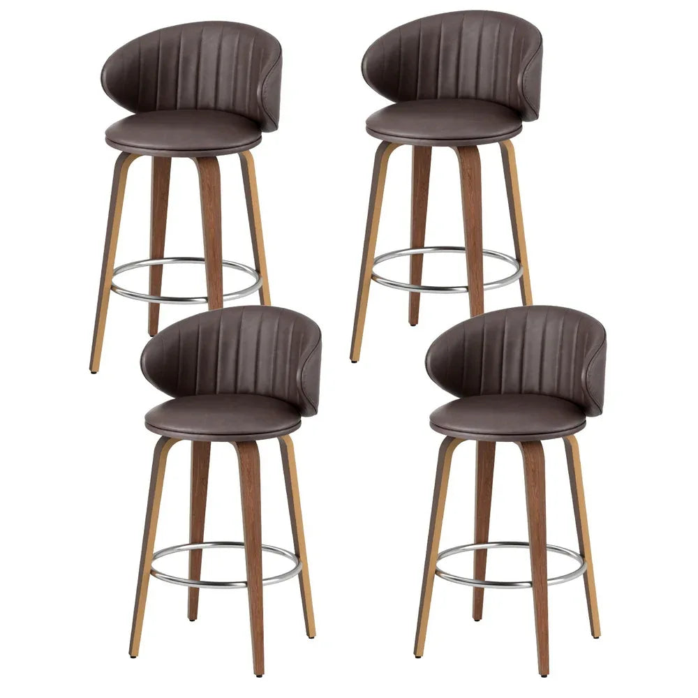 4x Artiss Bar Stools Dining Chairs Contoured Leather Wood Stool - Mekamart Australia