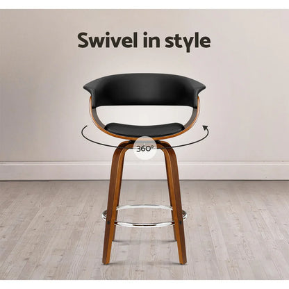Artiss Bar Stools Swivel PU Seat Wooden - Mekamart Australia