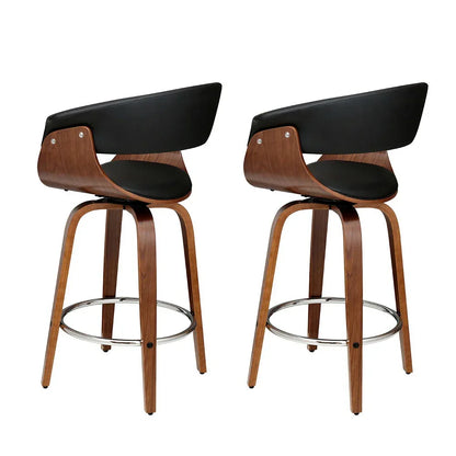 Artiss 2x Bar Stools Swivel PU Seat Wooden - Mekamart Australia