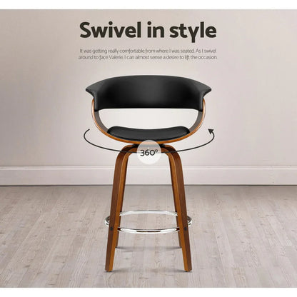 Artiss 2x Bar Stools Swivel PU Seat Wooden - Mekamart Australia