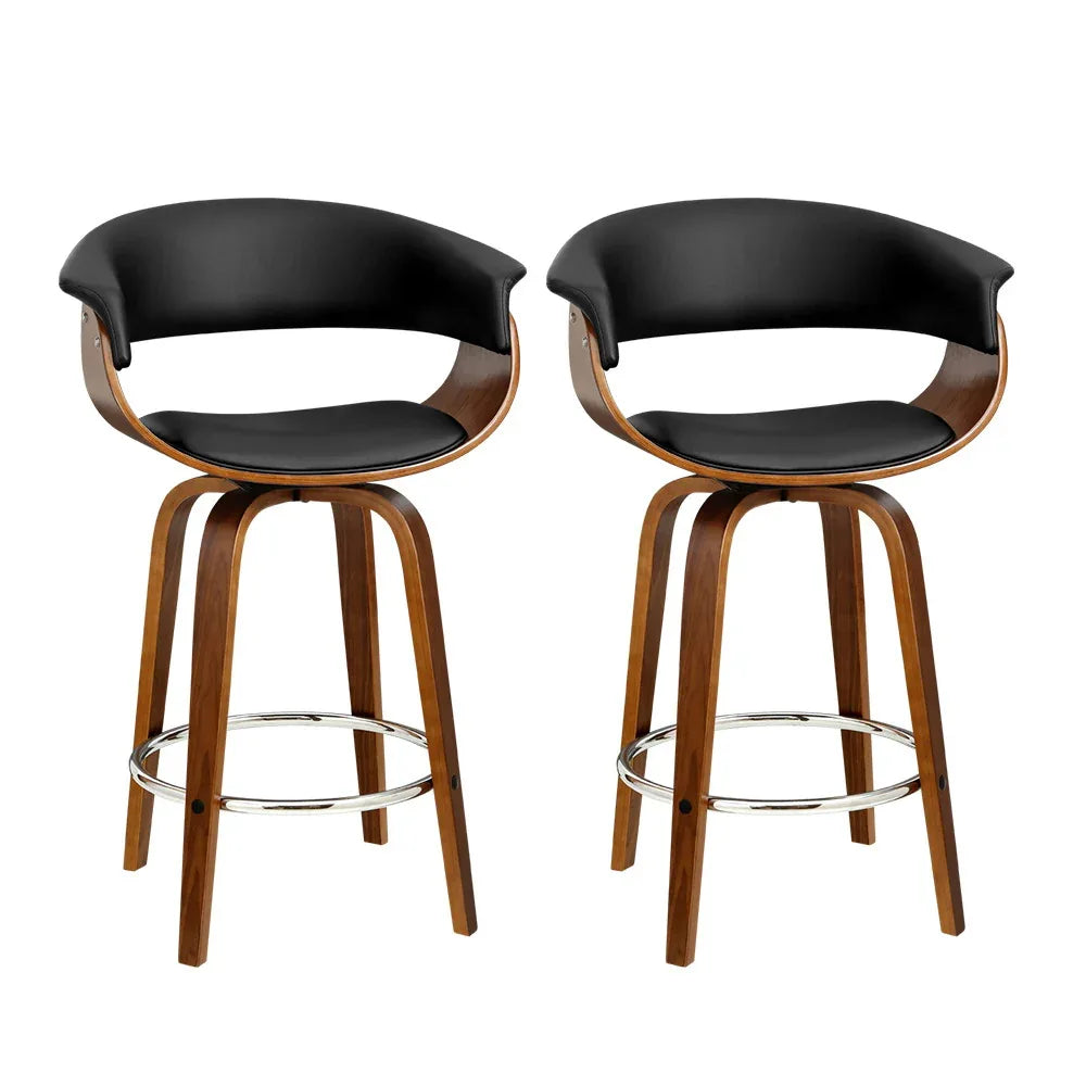 Artiss 2x Bar Stools Swivel PU Seat Wooden - Mekamart Australia