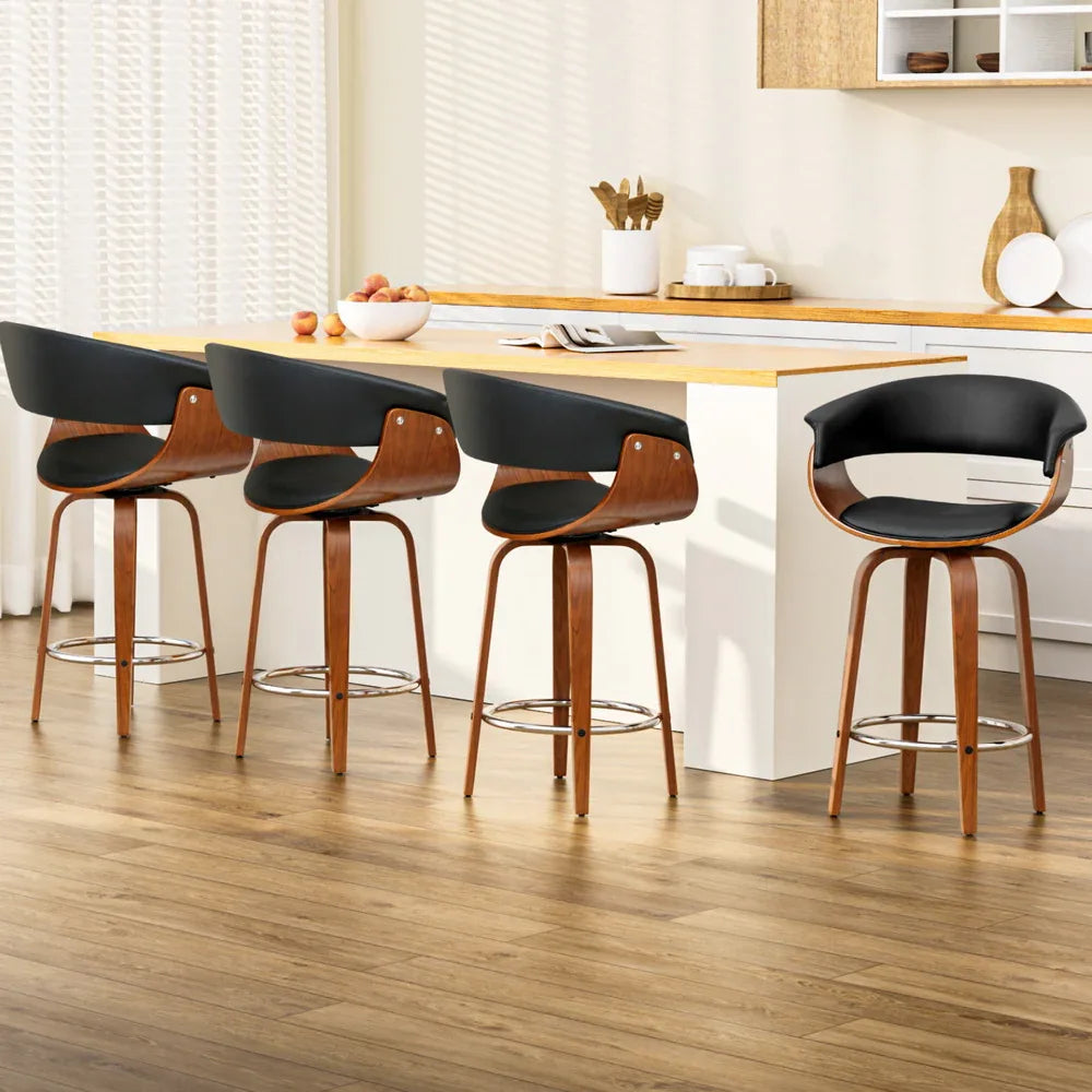 Artiss 4x Bar Stools Swivel PU Seat Wooden - Mekamart Australia