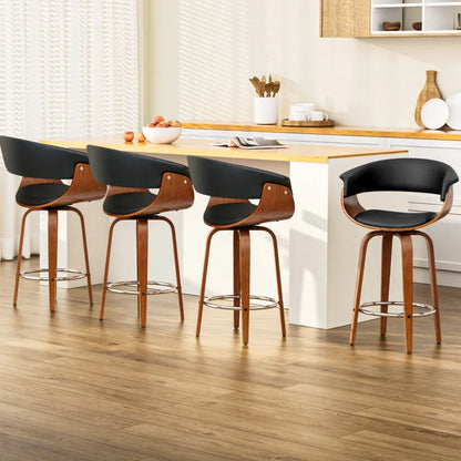Artiss 4x Bar Stools Swivel PU Seat Wooden - Mekamart Australia