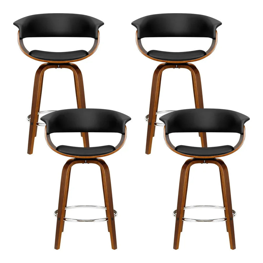 Artiss 4x Bar Stools Swivel PU Seat Wooden - Mekamart Australia