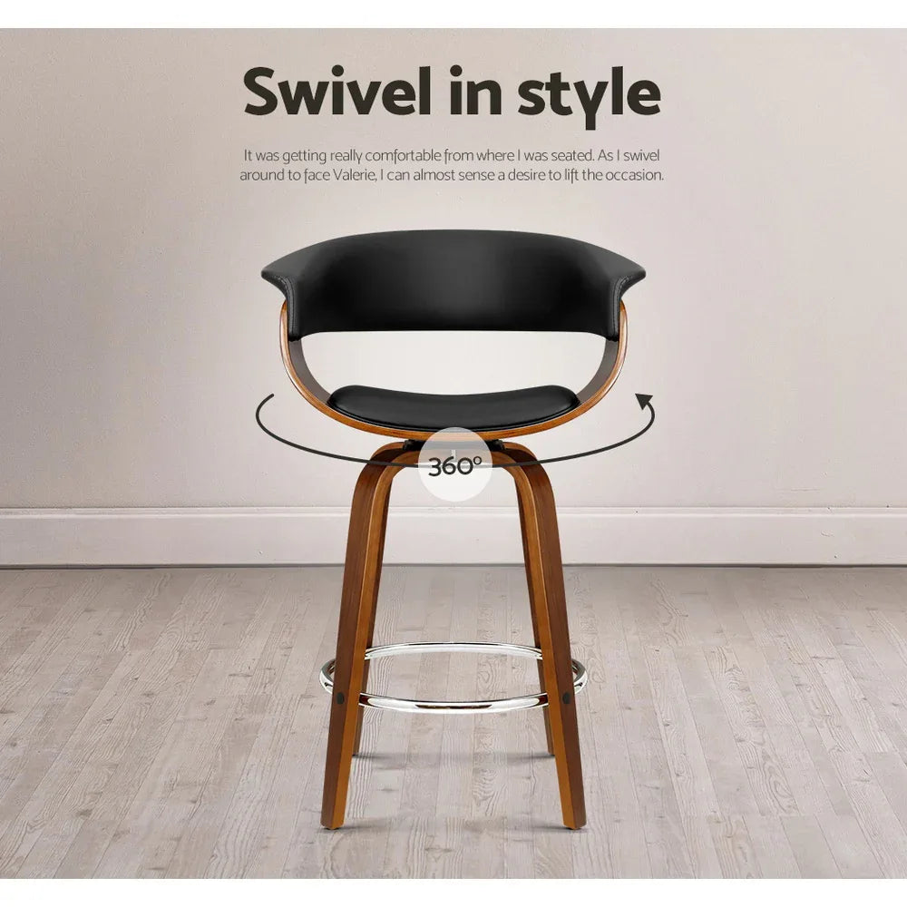 Artiss 4x Bar Stools Swivel PU Seat Wooden - Mekamart Australia