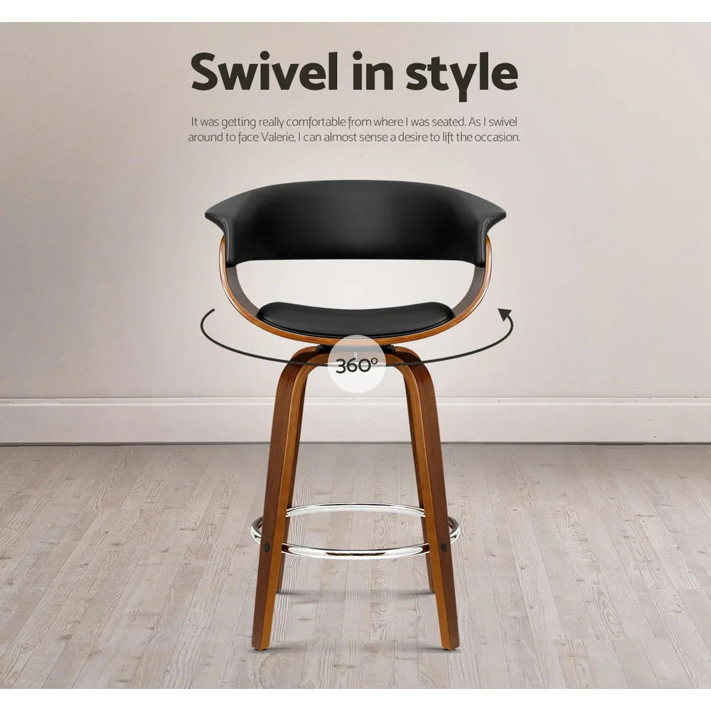 Artiss 4x Bar Stools Swivel PU Seat Wooden - Mekamart Australia