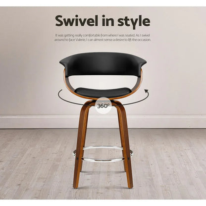Artiss 4x Bar Stools Swivel PU Seat Wooden - Mekamart Australia