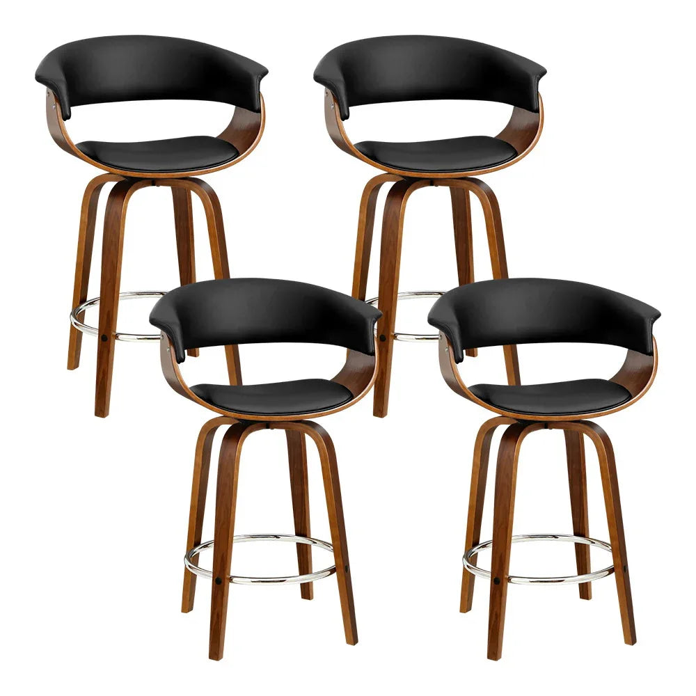 Artiss 4x Bar Stools Swivel PU Seat Wooden - Mekamart Australia