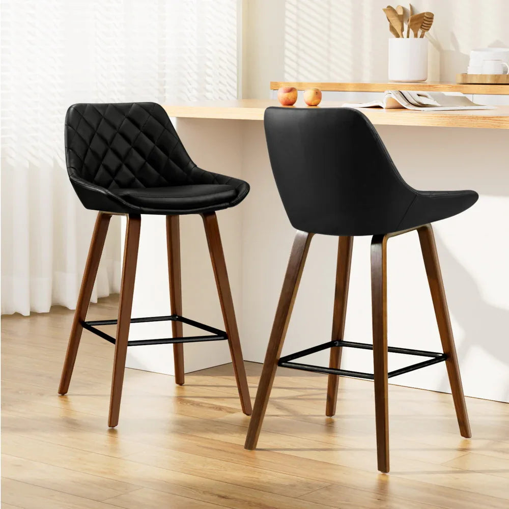 Artiss 2x Bar Stools PU Seat Wooden - Mekamart Australia