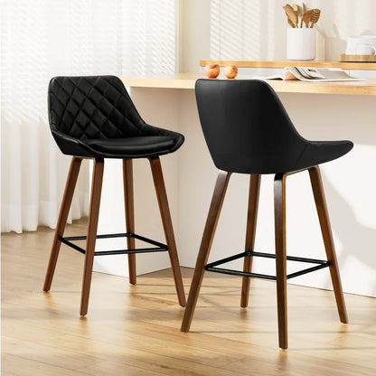 Artiss 2x Bar Stools PU Seat Wooden - Mekamart Australia