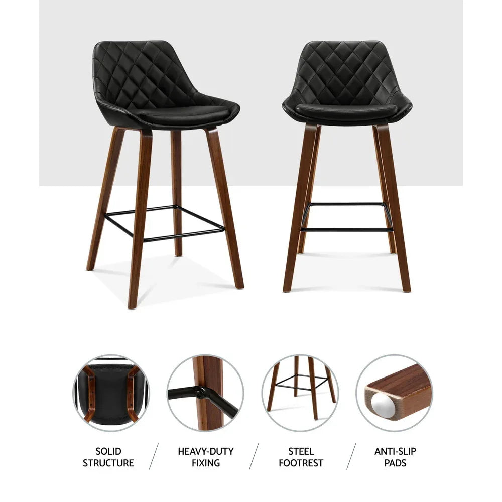 Artiss 2x Bar Stools PU Seat Wooden - Mekamart Australia