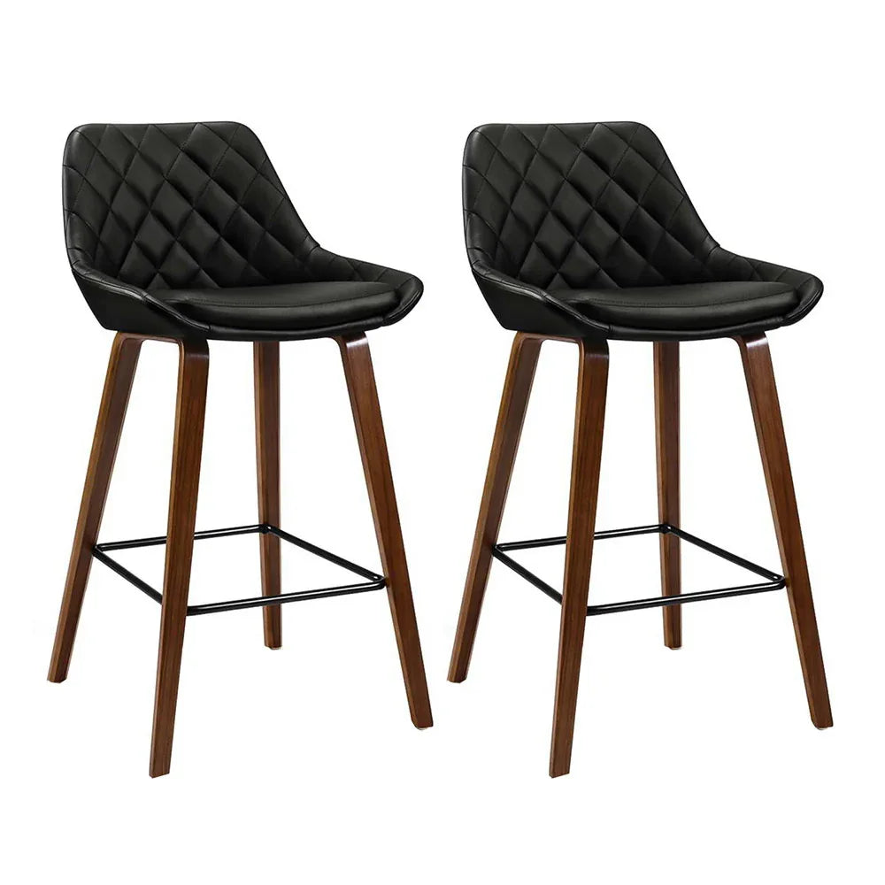 Artiss 2x Bar Stools PU Seat Wooden - Mekamart Australia