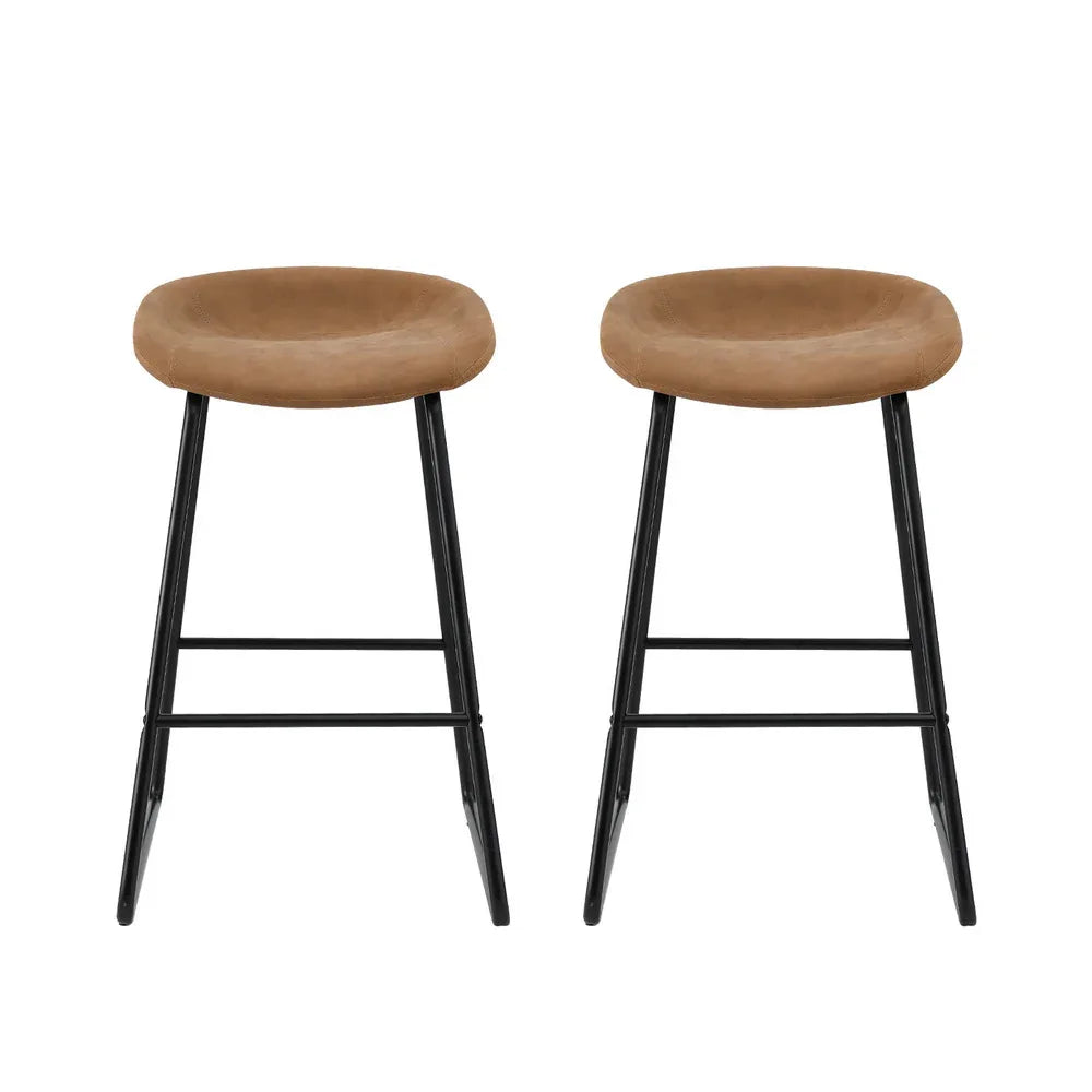 Artiss 2x Bar Stools Kitchen Dining Chairs Counter Stool PU Leather Metal Brown - Mekamart Australia