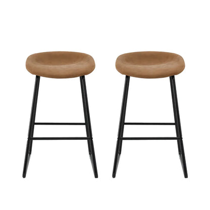 Artiss 2x Bar Stools Kitchen Dining Chairs Counter Stool PU Leather Metal Brown - Mekamart Australia