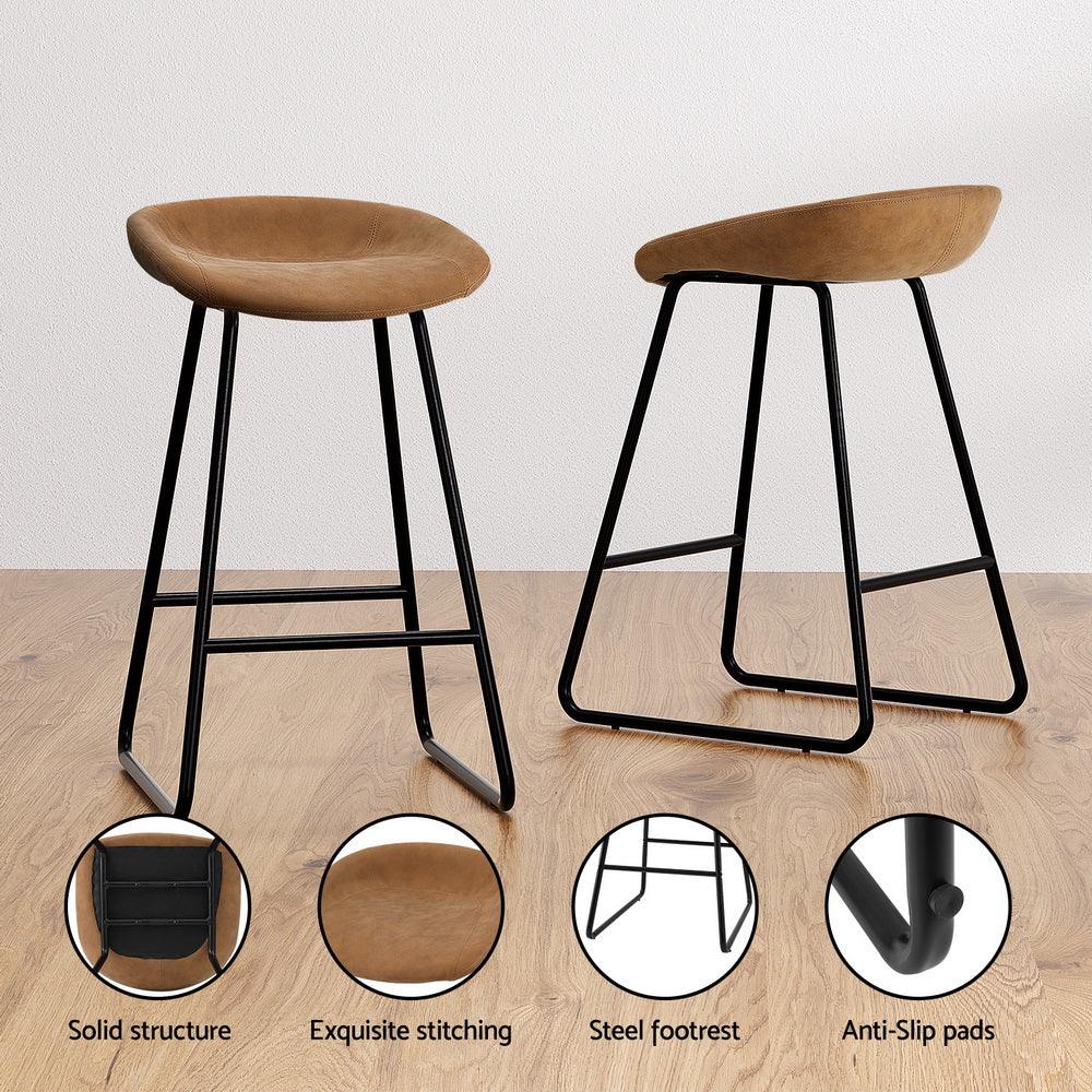 Artiss 2x Bar Stools Kitchen Dining Chairs Counter Stool PU Leather Metal Brown - Mekamart Australia