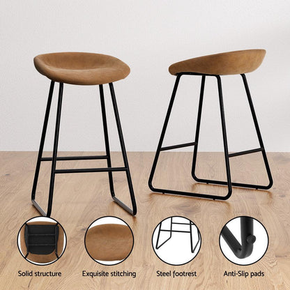 Artiss 2x Bar Stools Kitchen Dining Chairs Counter Stool PU Leather Metal Brown - Mekamart Australia