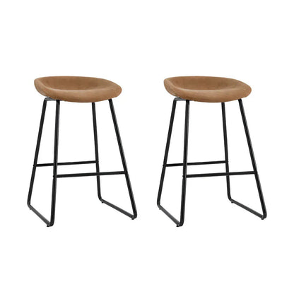 Artiss 2x Bar Stools Kitchen Dining Chairs Counter Stool PU Leather Metal Brown - Mekamart Australia