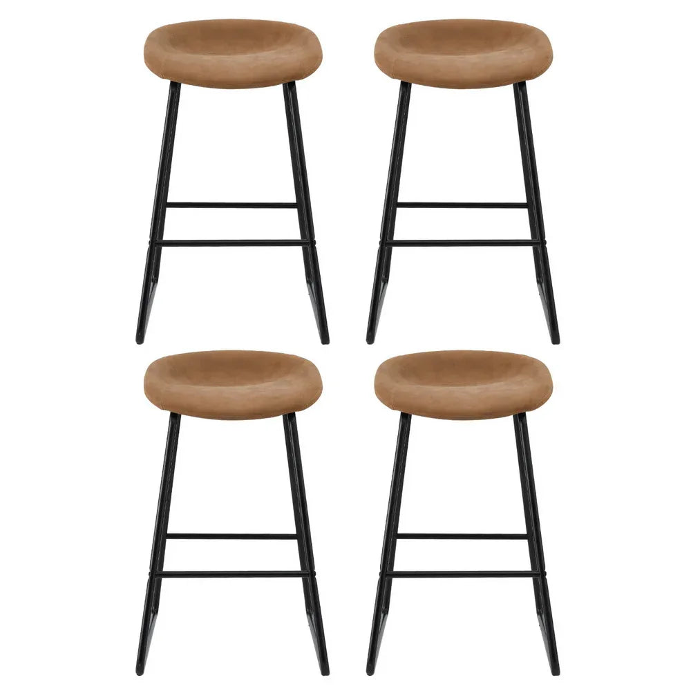 Artiss 4x Bar Stools Kitchen Dining Chairs Counter Stool PU Leather Metal Brown - Mekamart Australia