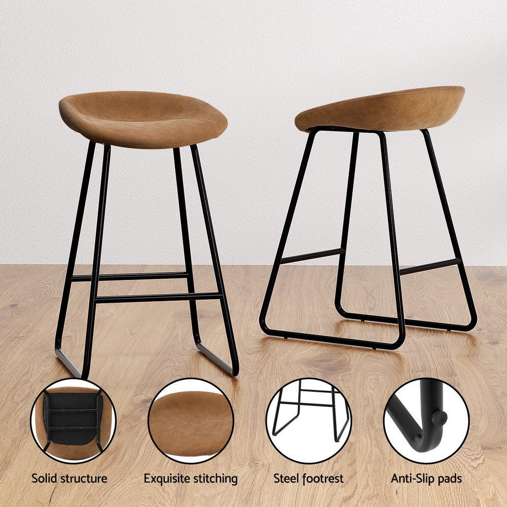 Artiss 4x Bar Stools Kitchen Dining Chairs Counter Stool PU Leather Metal Brown - Mekamart Australia