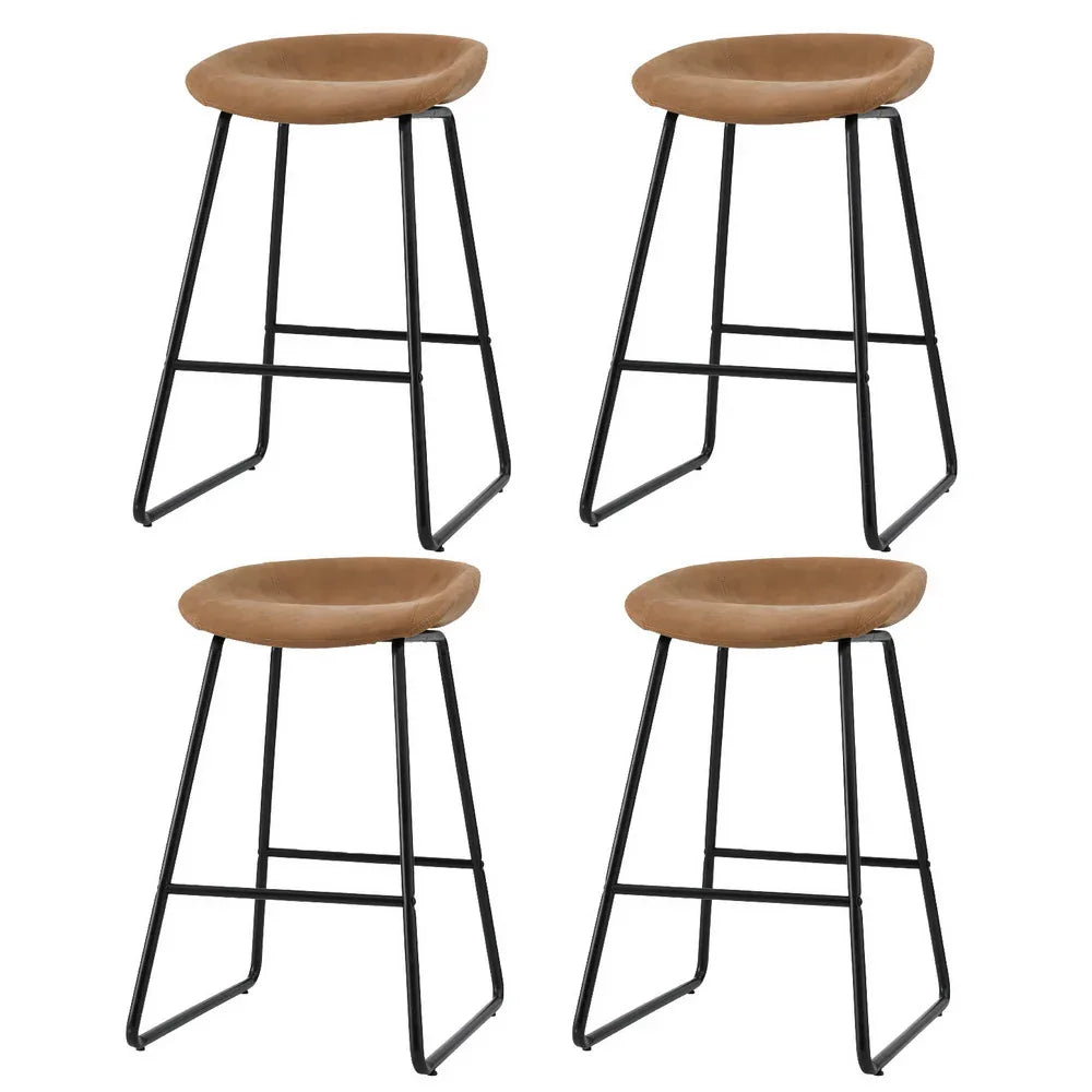 Artiss 4x Bar Stools Kitchen Dining Chairs Counter Stool PU Leather Metal Brown - Mekamart Australia