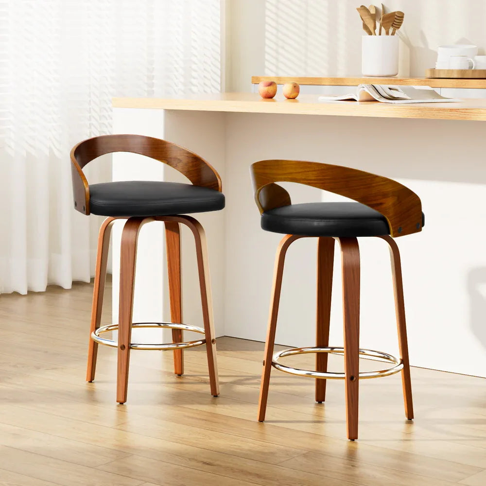 Artiss 2x Bar Stools Swivel Seat Curving Backrest - Mekamart Australia